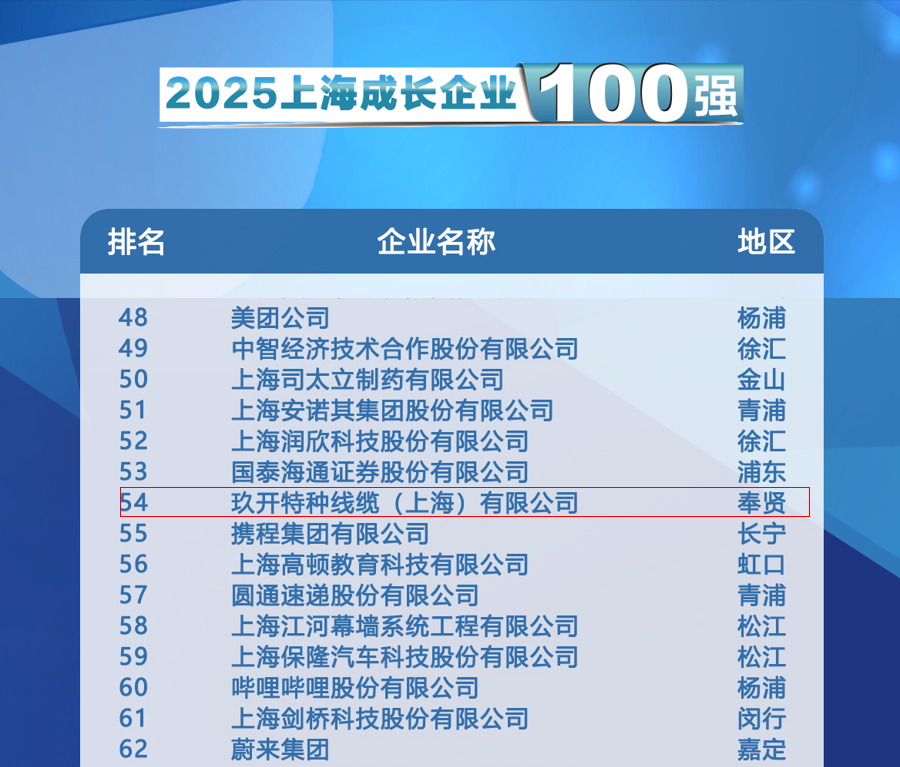 聚焦2025上海百強發布會：玖開特種線纜登榜成長企業100強